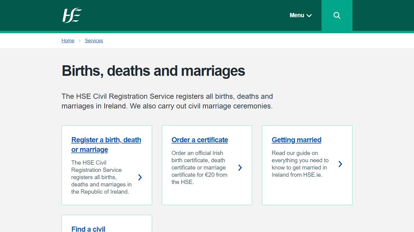 Births, deaths and marriages - HSE.ie